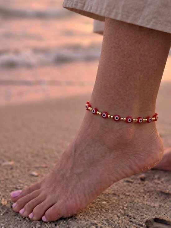 Jewelry - Red Beaded Evil Eye Ankle Bracelet Summer Beach New Jewelry